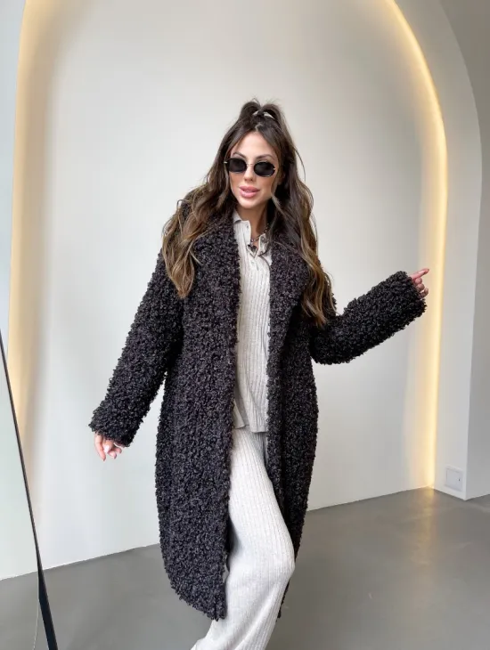 Шуба в цвете графит из экомеха - фото 4