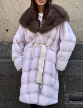 Шуба норковая  - капюшон куница - фото 2