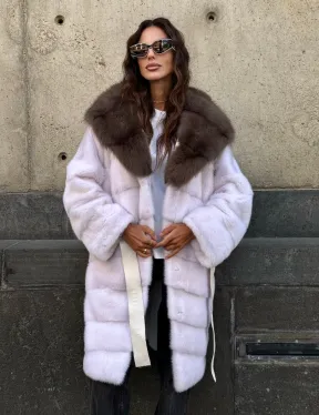 Шуба норковая  - капюшон куница - фото 12