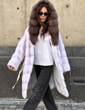 Шуба норковая  - капюшон куница - фото 9