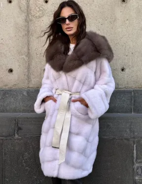 Шуба норковая  - капюшон куница - фото 7