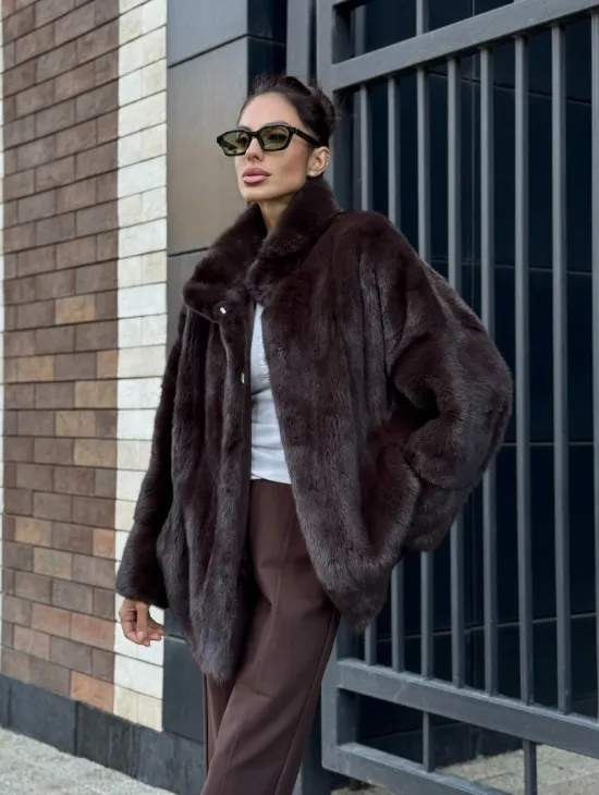 Полушубок автоледи из меха норки - стойка воротник - фото 9