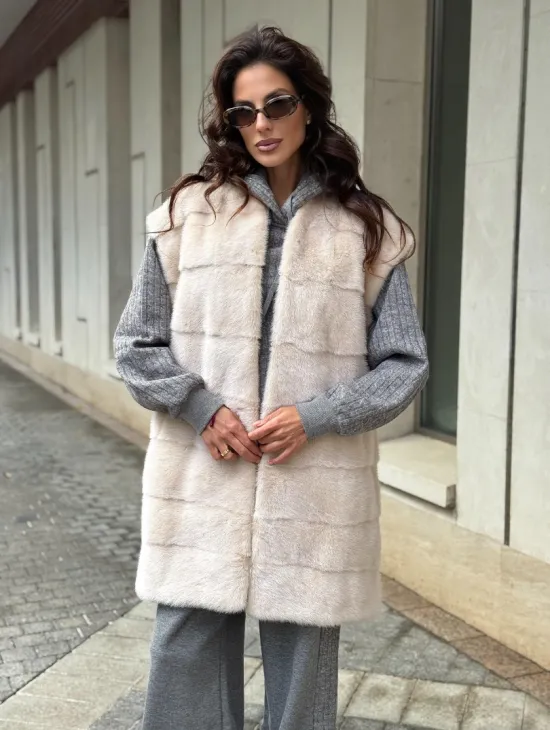 Комбинированный жилет из меха норки и шерсти - фото 7