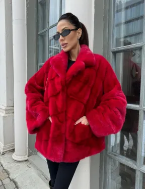 Полушубок норковый в гранатовом оттенке - фото 2