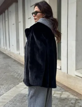 Полушубок женский из норки - черный - фото 7