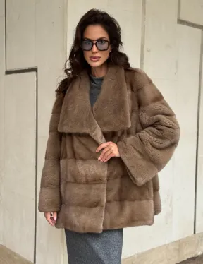 Норковая шуба бежевая - фото 11