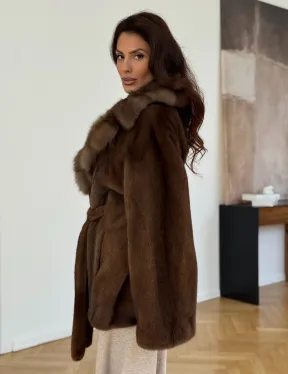 Норковый полушубок - цвет соболь - фото 7