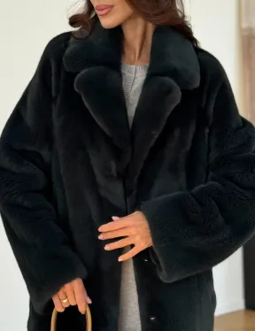 Шуба норковая темно-зеленая - фото 1