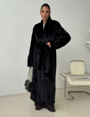 Длинная черная норковая шуба - фото 7