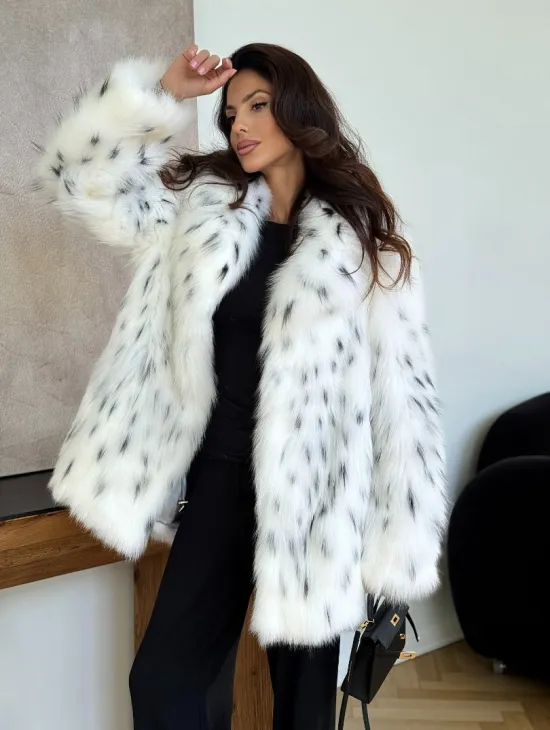 Шуба из лисы под рысь - белая - фото 8