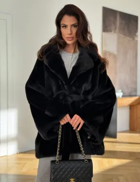 Шуба кимоно из норки - черная - фото 7