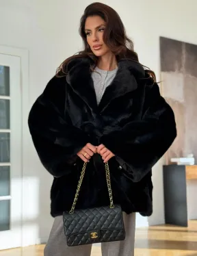 Шуба кимоно из норки - черная - фото 5