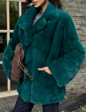 Полушубок норковый - цвет изумруд - фото 2
