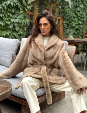 Норковый полушубок с воротником шаль - фото 8