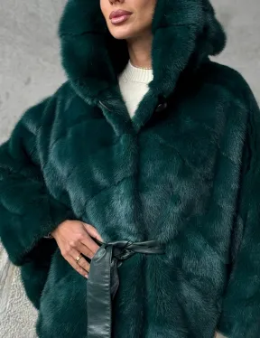 Норковый полушубок с капюшоном - фото 1