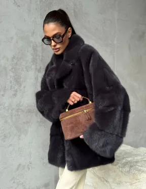 Меховой полушубок из норки  графит - фото 8