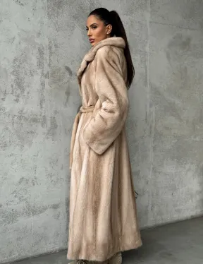 Длинная норковая шуба пастель - фото 12