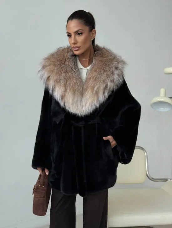 Норковый полушубок с капюшоном рысь - фото 10