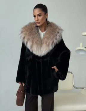 Норковый полушубок с капюшоном рысь - фото 10