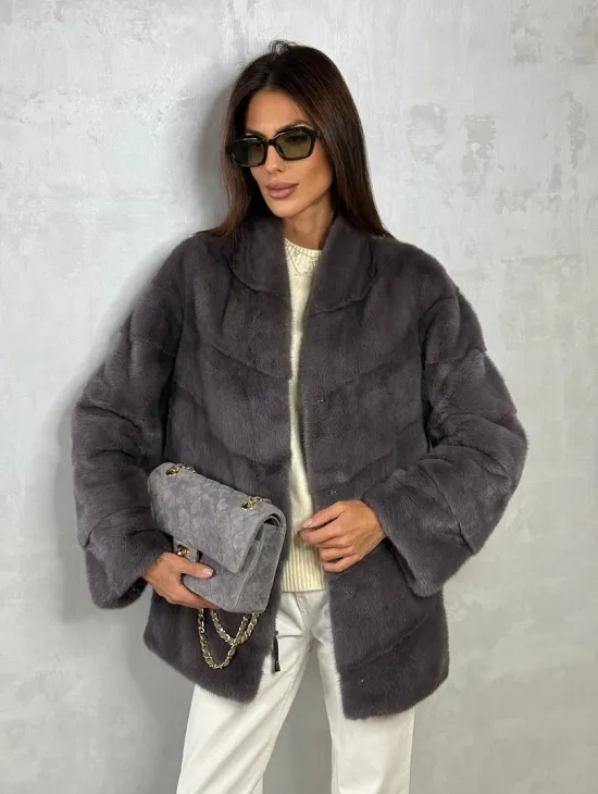 Норковый полушубок - графит - фото 0