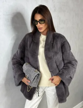 Норковый полушубок - графит - фото 10