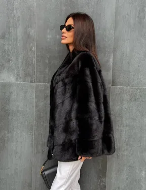 Черный норковый полушубок - фото 6