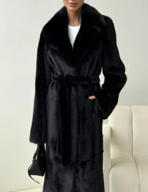 Черная норковая шуба с поясом - фото 3