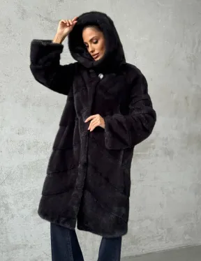Норковая женская шуба с капюшоном - фото 6
