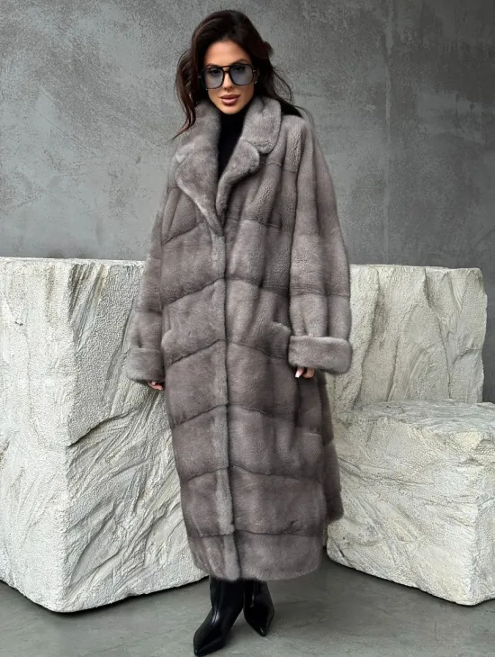 Серая норковая шуба oversize - фото 6