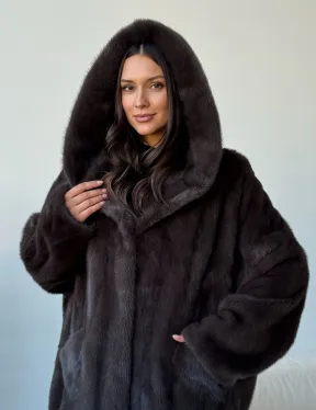 Норковый полушубок с капюшоном - фото 6