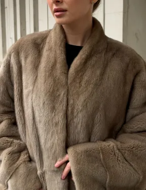 Норковый полушубок пастель V-образный воротник - фото 1