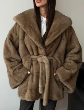 Норковая шуба пастель с капюшоном - фото 5