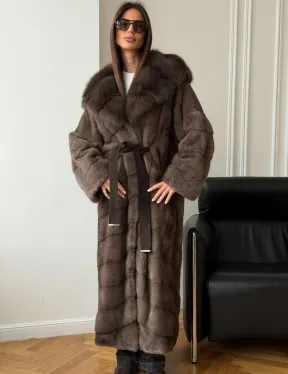 Шуба-кимоно с капюшоном куница - фото 4