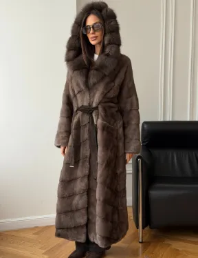 Шуба-кимоно с капюшоном куница - фото 7