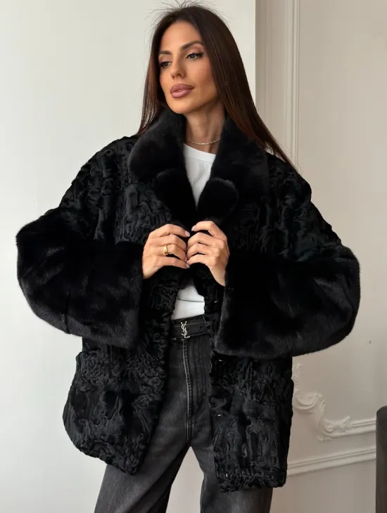 Полушубок из каракуля с норкой - фото 6