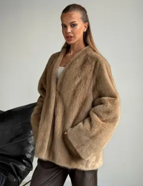 Норковый полушубок V-образный воротник - фото 6