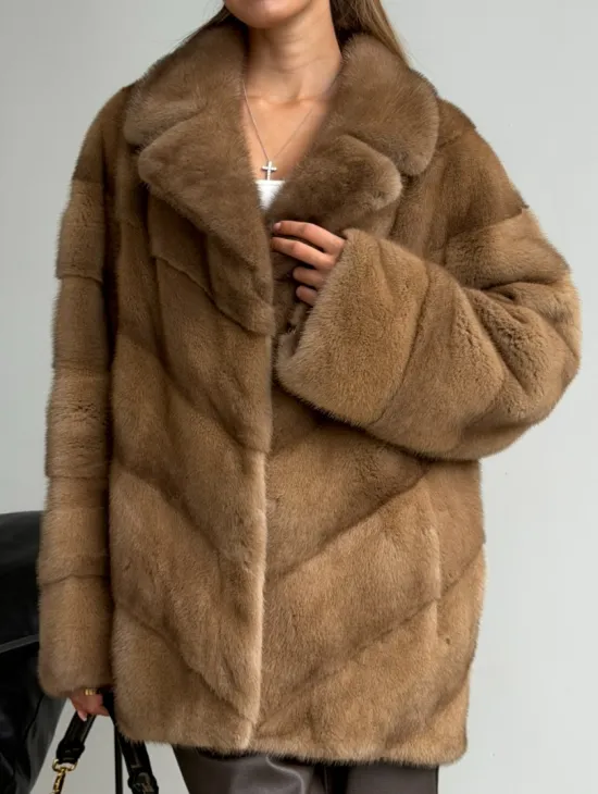 Норковый полушубок - английский воротник - фото 2