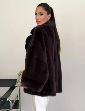 Норковый полушубок - цвет инжир - фото 5