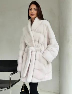 Белая шуба-кимоно, мех норка - фото 8