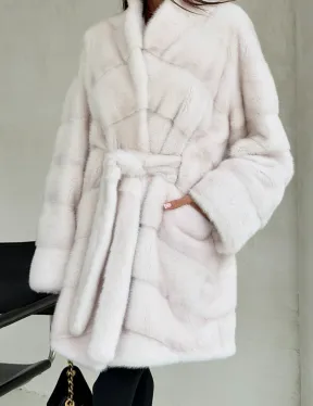 Белая шуба-кимоно, мех норка - фото 1