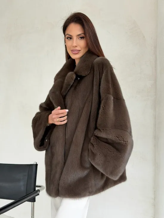 Меховой норковый жакет - английский воротник - фото 11