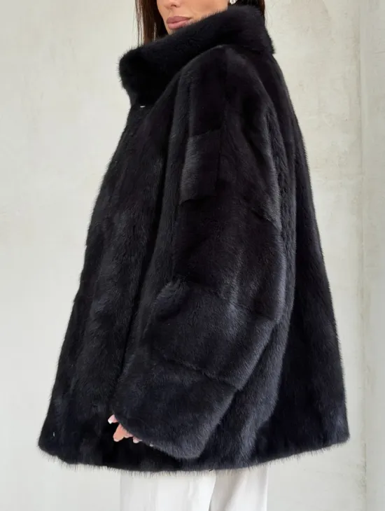 Норковый полушубок графит - стойка воротник - фото 2