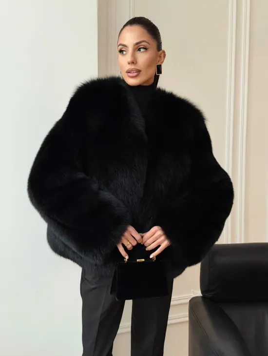 Черная короткая шуба из песца - фото 8