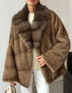 Норковый полушубок - воротник куница - фото 4