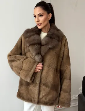 Норковый полушубок - воротник куница - фото 11