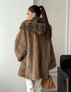 Шуба норковая с капюшоном куница - фото 10