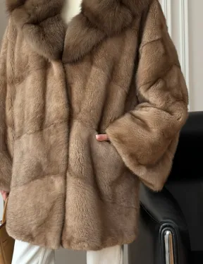 Шуба норковая с капюшоном куница - фото 1