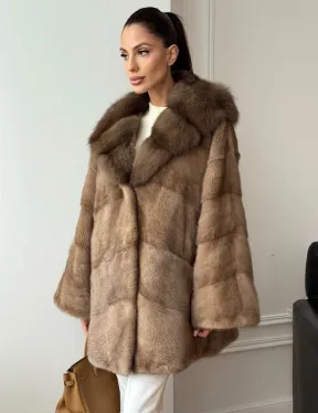 Шуба норковая с капюшоном куница - фото 5