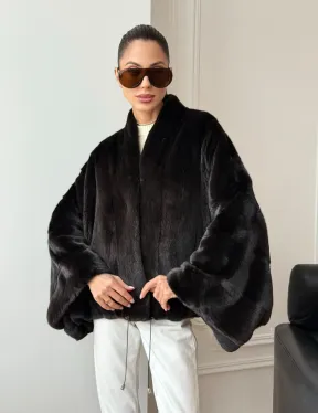 Короткая норковая шуба - пончо - фото 11