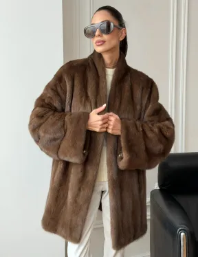 Полушубок из норки - цвет соболь - фото 9